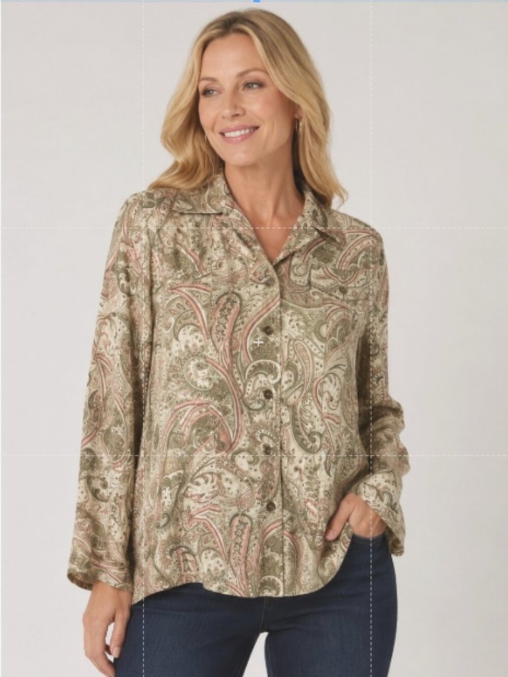 C22 Alfred Dunner Beige Paisley Jacket, Size 12P, Pre-owned